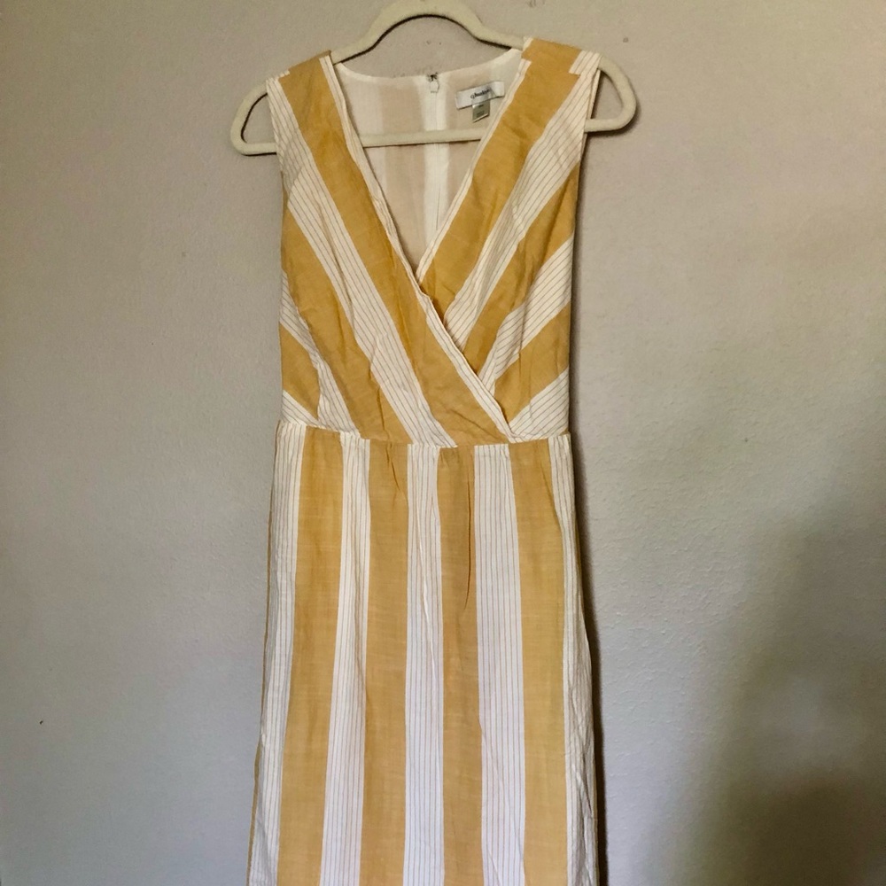 CJ Banks Yellow and White Striped Midi Dress